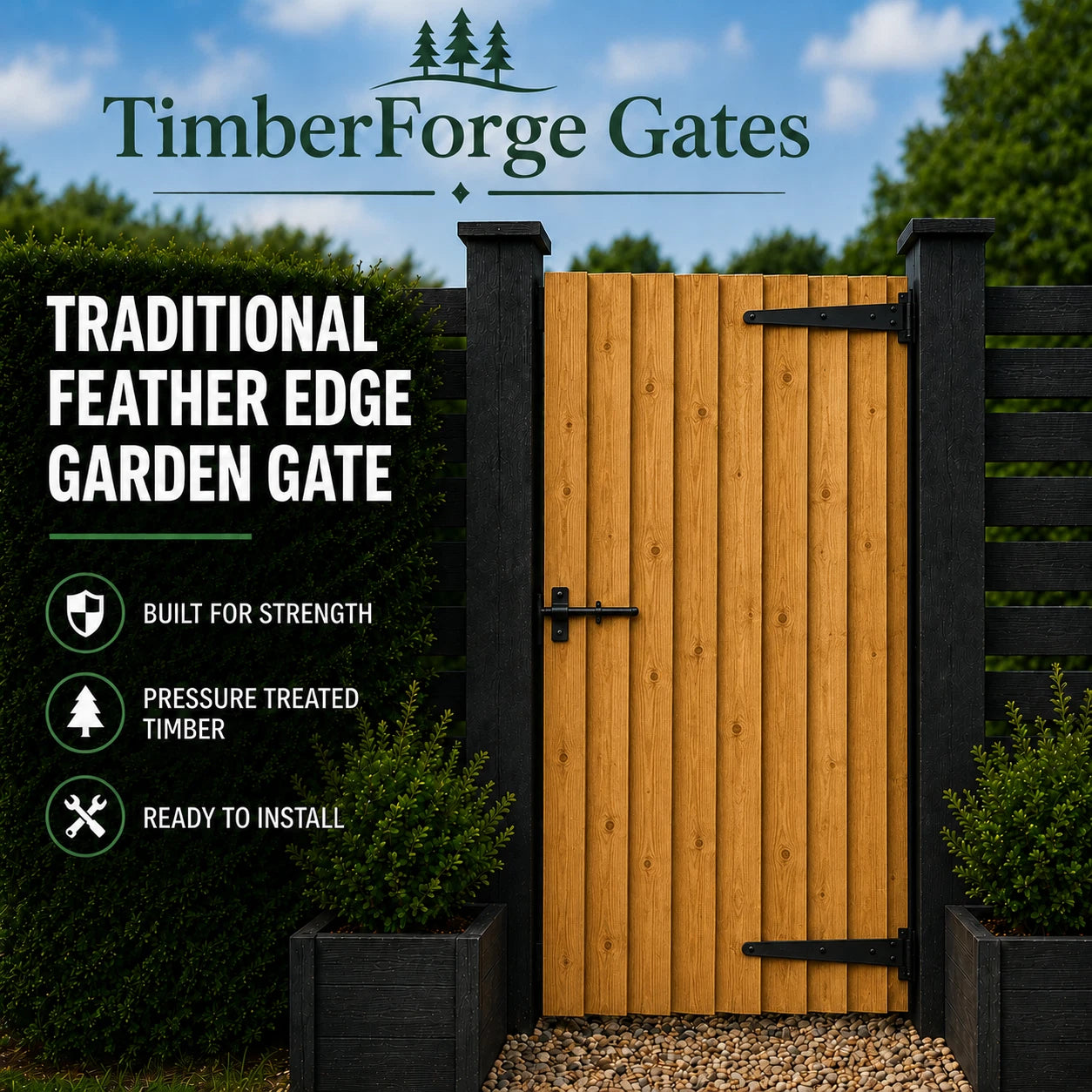Flat Top Feather Edge Garden Gate 180 cm High(6ft) Pressure Treated Timber