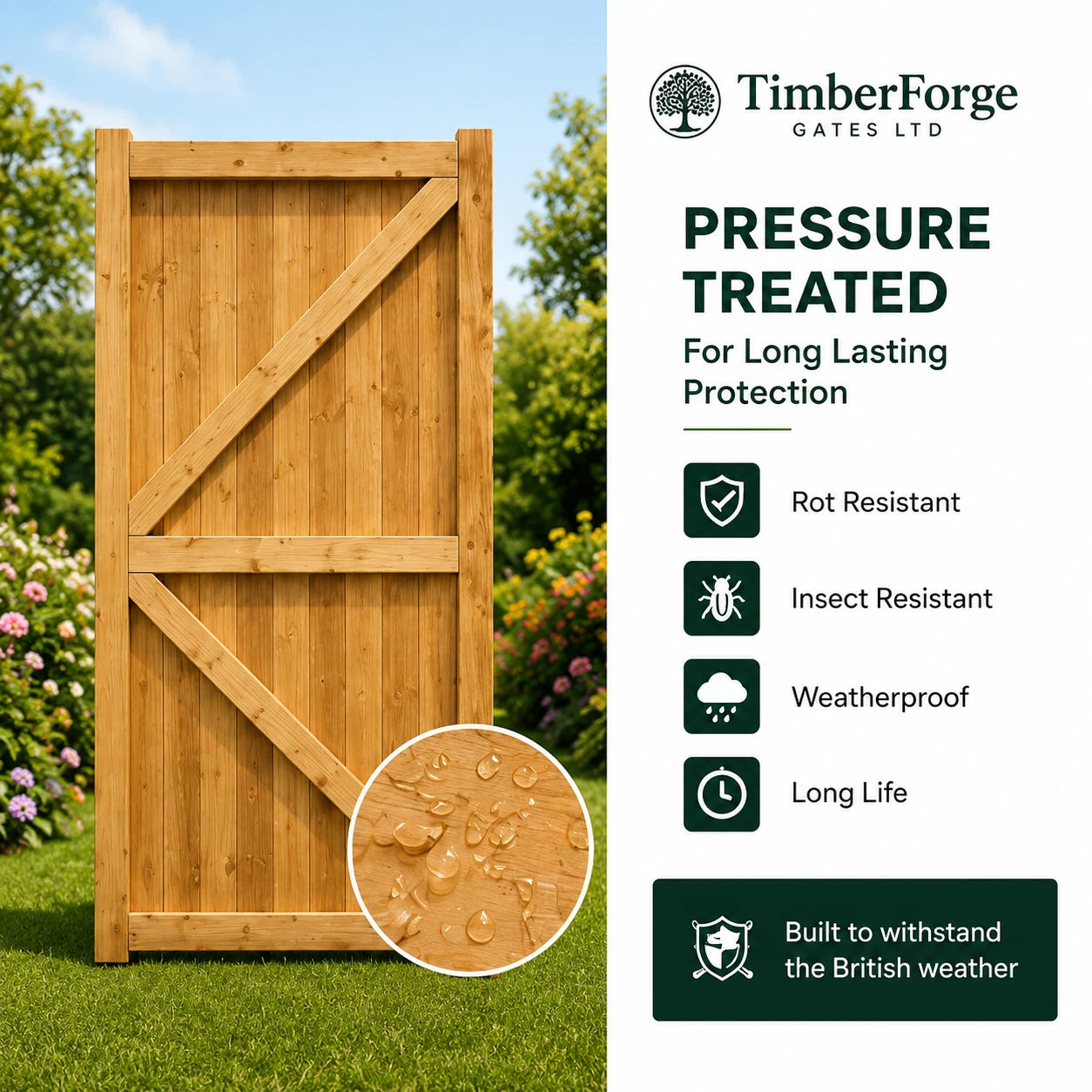 Flat Top Feather Edge Garden Gate 180 cm High(6ft) Pressure Treated Timber