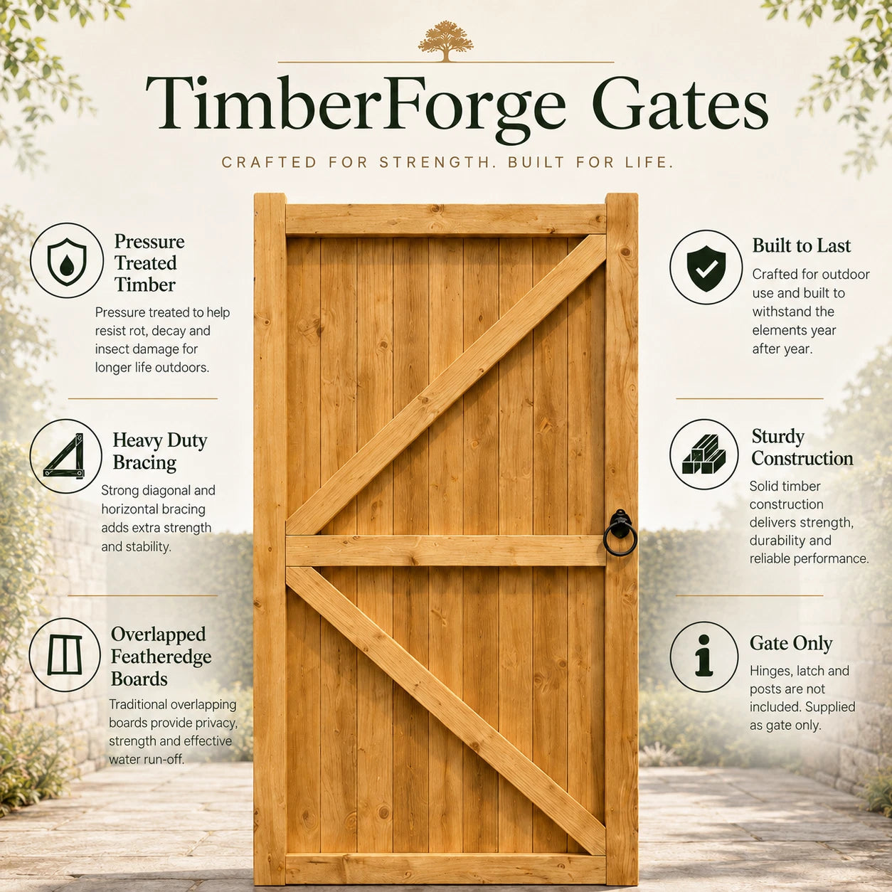 Flat Top Feather Edge Garden Gate 180 cm High(6ft) Pressure Treated Timber